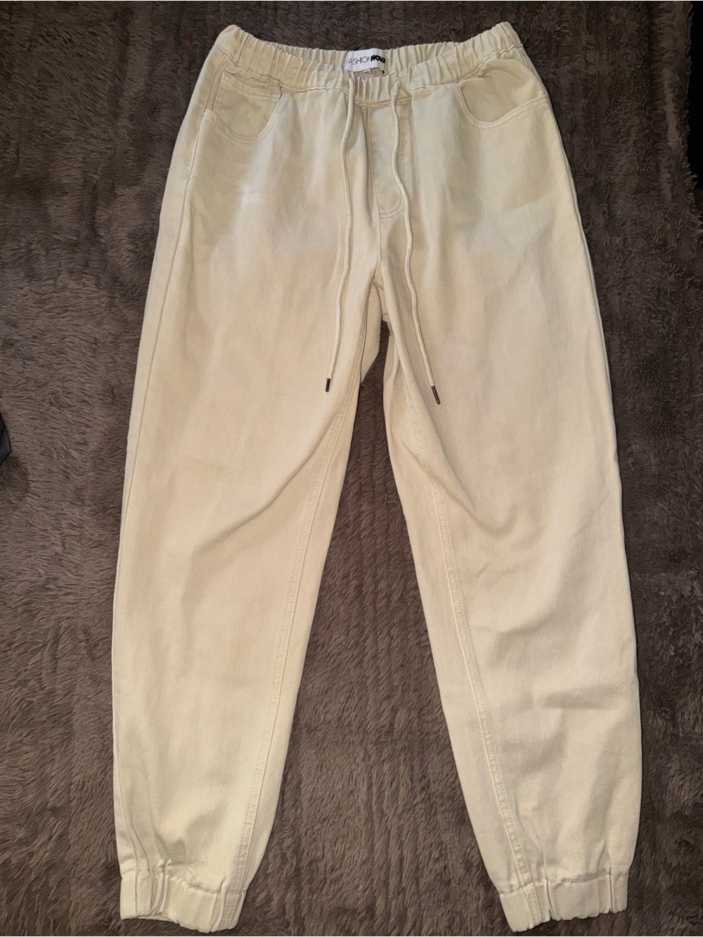 Women’s High Waist Cream Drawstring Jogger Pants